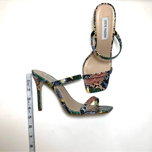 Steve Madden Multicolor Snake Print Stiletto Slide-in Sandal Michele Square Toe - Picture 10 of 10